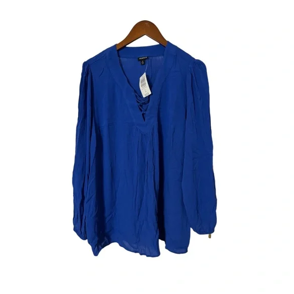 NWT Torrid Plus Crinkle Gauze Lace-Up Top Size 0 (12) in Surf the Web (Blue) - Picture 6 of 8